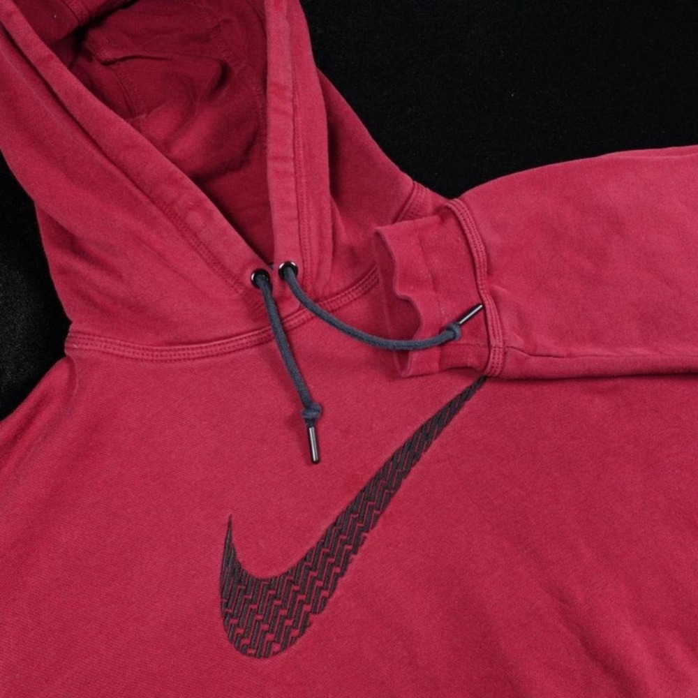 Vintage Nike Swoosh Hoodie Faded Red Wash Center Logo Sweatshirt Size L (24x25)